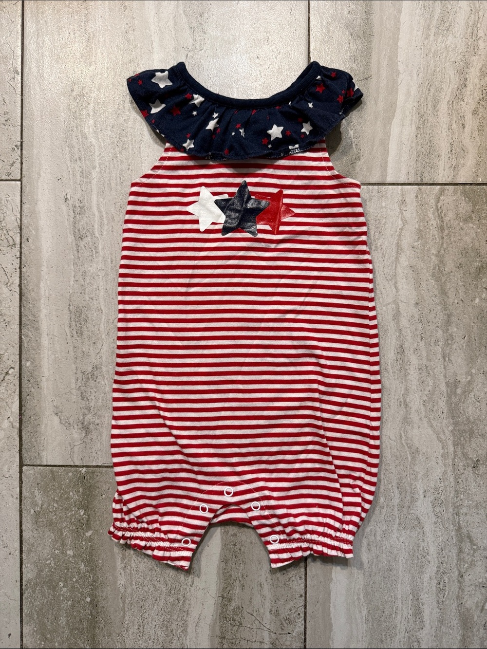 Celebrate It Red, White & Navy Star Stripe Ruffle Baby Romper
